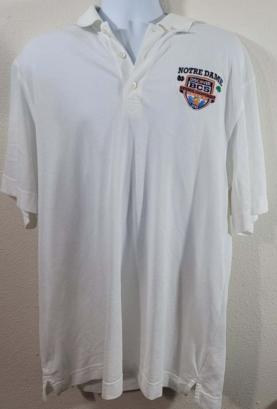 Cutter Buck White Notre Dame BCS 2013 National Championship Polo Shirt XL Drytec